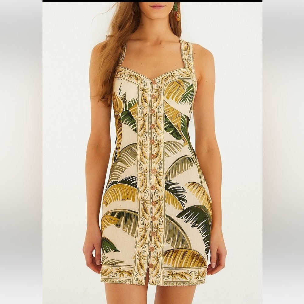 NWT🌷FARM Rio Trancoso Sand Sweetheart Neckline Sleeveless Mini Dress - Picture 2 of 16